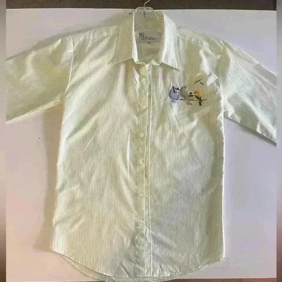 Vintage MiLi designsPinstriped Button-Up Shirt with  Embroidered Birds - Picture 2 of 10